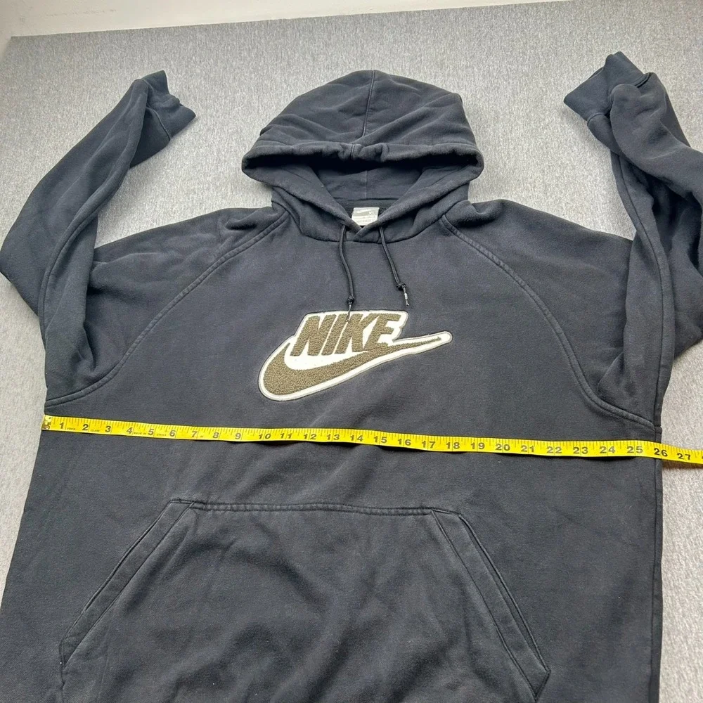 Nike Center Swoosh Deep Pile Embroidered Logo Hoodie Sweatshirt Mens XL Black